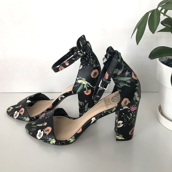Vince Camuto Court Satin Floral Block Heel Sandals - Picture 1 of 11